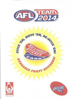 2014 Team Zone AFL Team - Best & Fairest Stickers (Herald Sun) #1 Rory Sloane Back